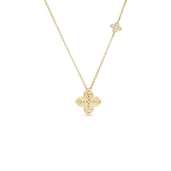 18K YELLOW GOLD ARABESQUE MEDIUM DIAMOND FLOWER NECKLACE