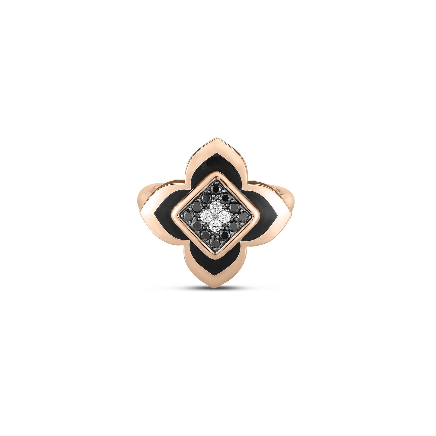 18K ROSE GOLD PALAZZO DUCALE CARNEVALE BLACK DIAMOND, BLACK ENAMEL, & WHITE DIAMOND FLOWER RING