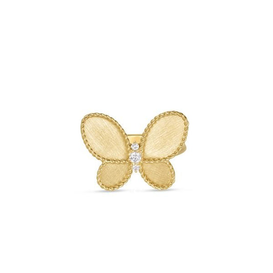 18K YELLOW GOLD JASMINE DIAMOND & SATIN FINISH BUTTERFLY RING