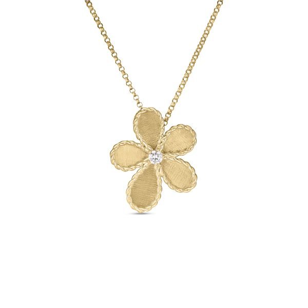 18K YELLOW GOLD JASMINE DIAMOND & SATIN FINISH FLOWER NECKLACE