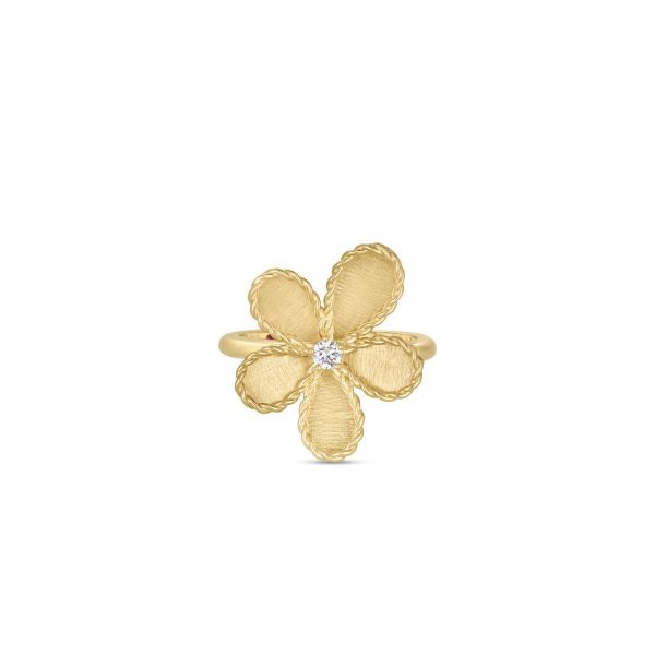 18K YELLOW GOLD JASMINE DIAMOND & SATIN FINISH FLOWER RING