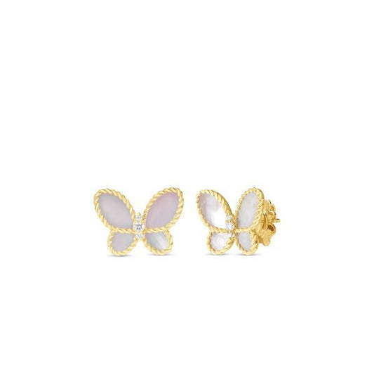 18K YELLOW GOLD JASMINE DIAMOND & MOTHER OF PEARL BUTTERFLY STUD EARRINGS