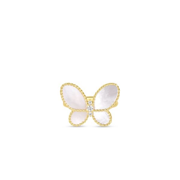 18K YELLOW GOLD JASMINE DIAMOND & MOTHER OF PEARL BUTTERFLY RING