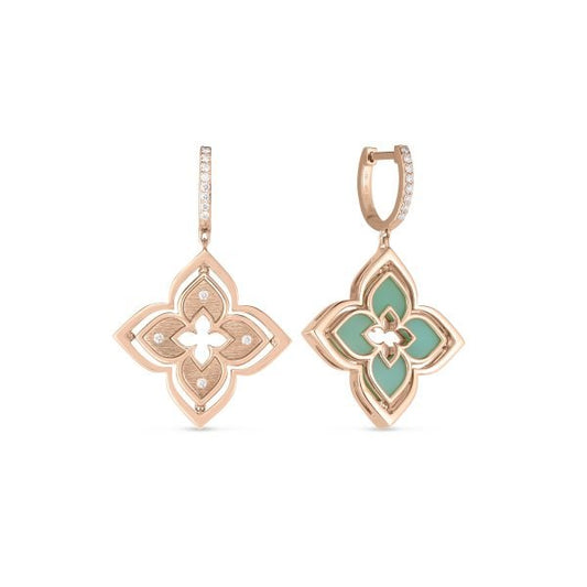 18K ROSE GOLD VENETIAN PRINCESS PIROUETTE DIAMOND & CHRYSOPRASE FLOWER EARRINGS