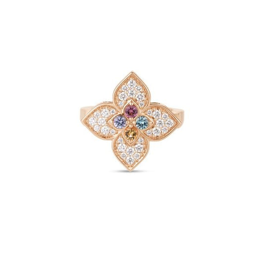 18K ROSE GOLD VENETIAN PRINCESS CARNEVALE SMALL PAVE MIXED STONES FLOWER RING