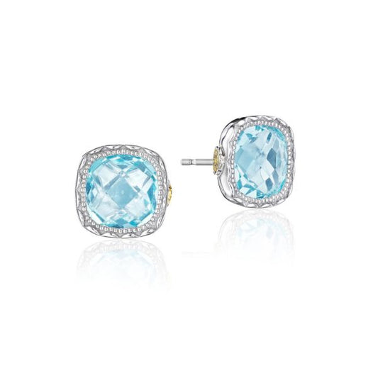 CUSHION GEM EARRINGS WITH SKY BLUE TOPAZ