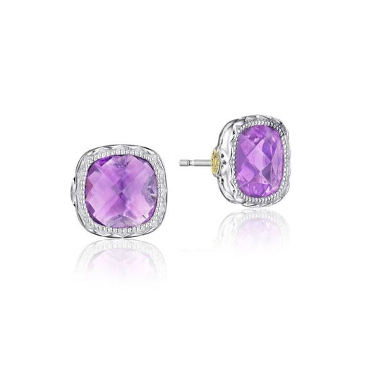 CUSHION GEM EARRINGS WITH AMETHYST