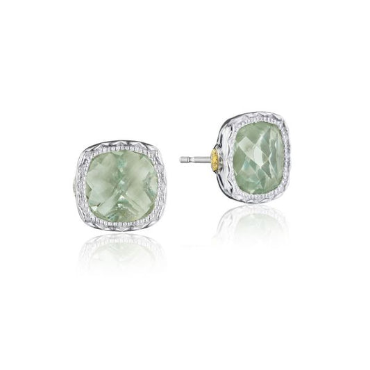 CUSHION GEM EARRINGS WITH PRASIOLITE