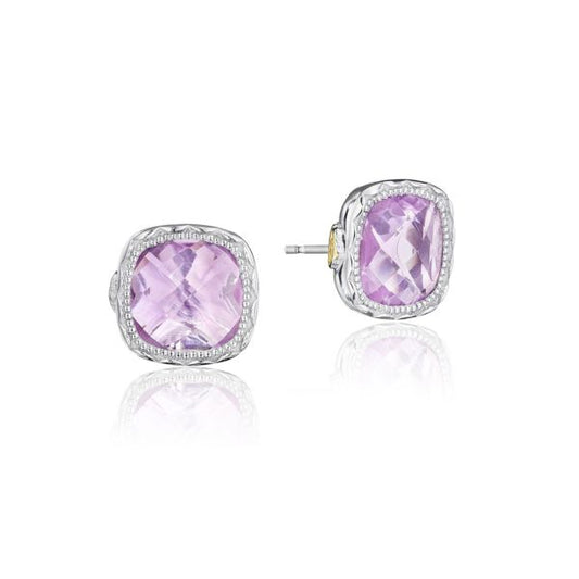 CUSHION GEM EARRINGS WITH ROSE AMETHYST