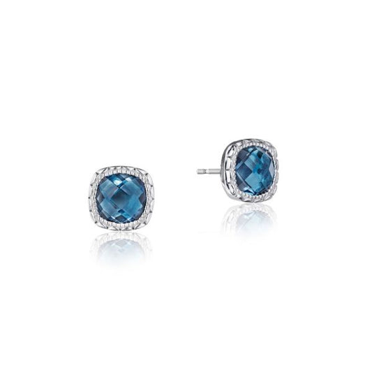 CUSHION GEM EARRINGS WITH LONDON BLUE TOPAZ