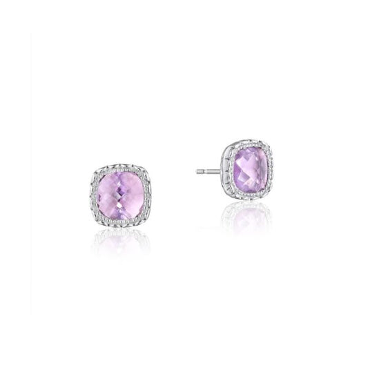 CUSHION GEM EARRINGS WITH ROSE AMETHYST