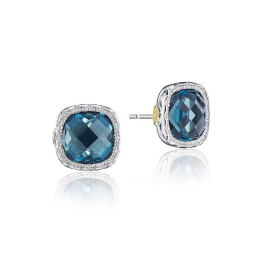 CUSHION GEM EARRINGS WITH LONDON BLUE TOPAZ