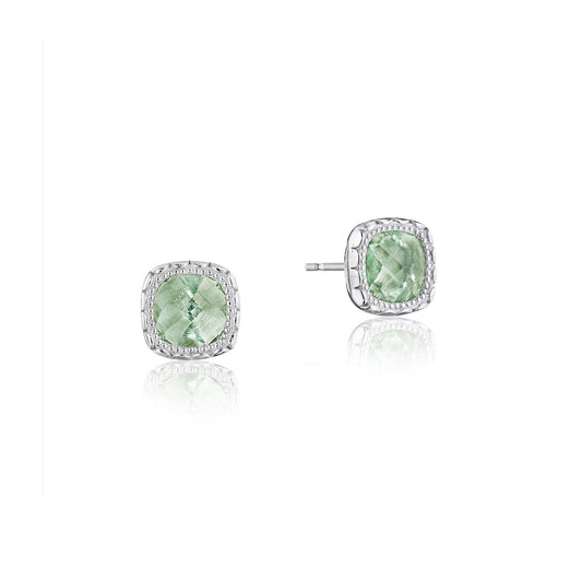 CUSHION GEM EARRINGS WITH PRASIOLITE